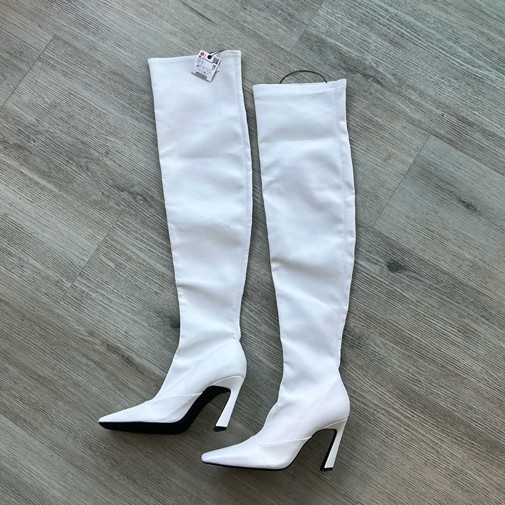 zara white over the knee boots